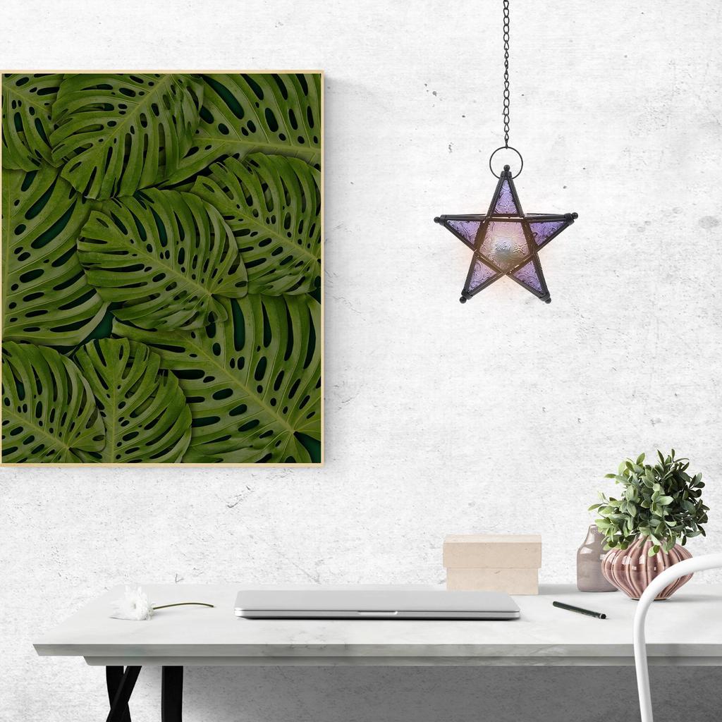 Glass Star Lantern Hanging Decorative Holder for Patio Garden Living Room Wall Art Soft Warm Light Aromatherapy Scented