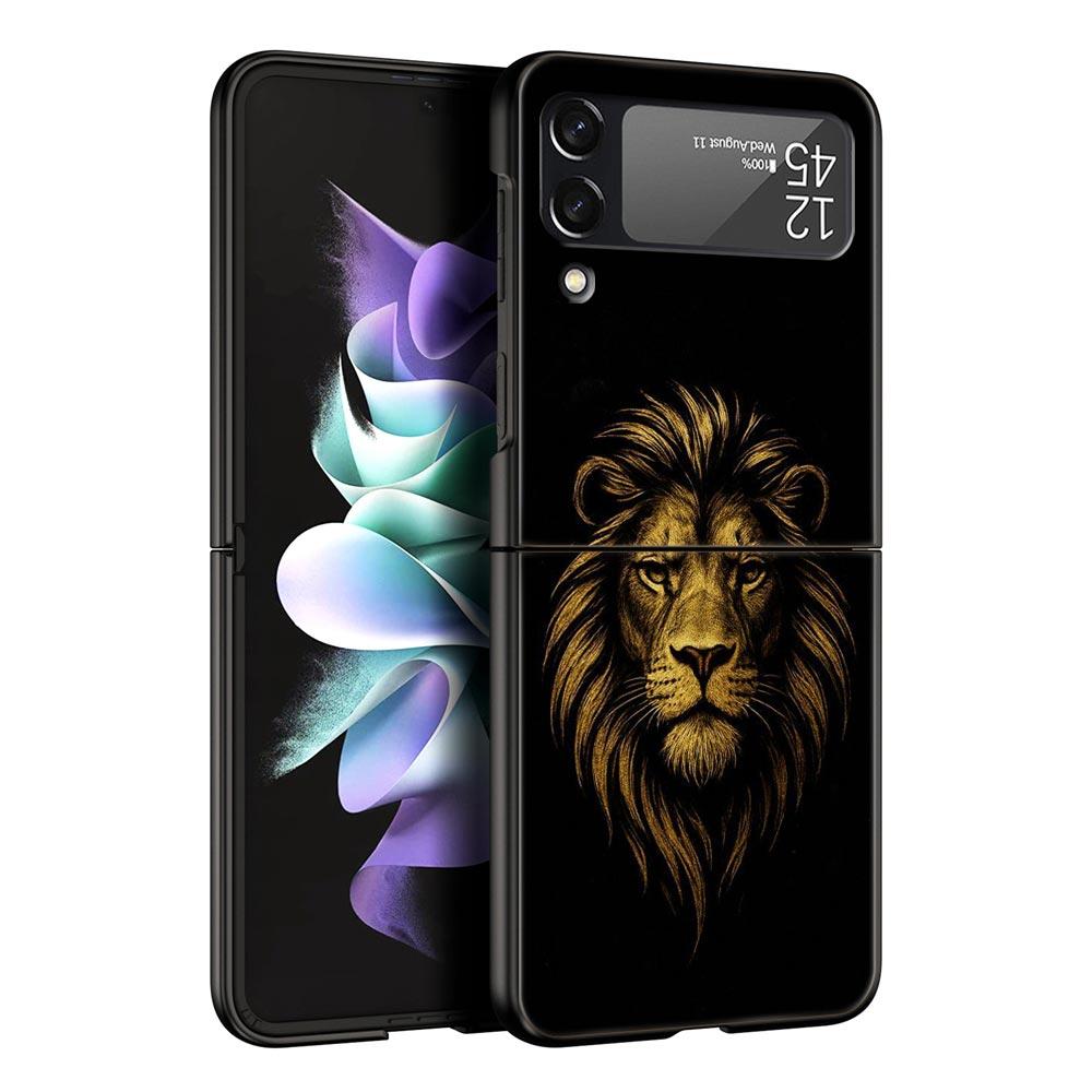 Concise Lion Pattern Phone Case For Samsung Galaxy Z Flip3 Flip4 Flip5 Case Shell For Z Flip 3 4 5 6 7 Hard Folding Cover