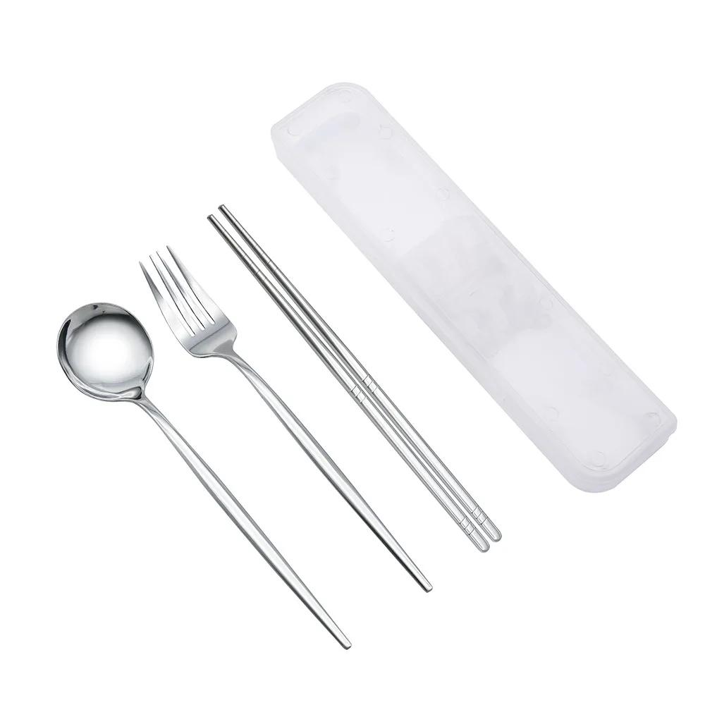 Stainless Steel Spoon Fork Chopsticks Set Storage Box Tableware Coffee Snacks Fruit Dessert Portable Spoon Fork Chopstick Set