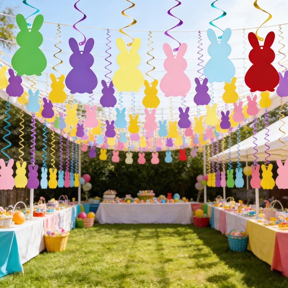 Colorful Bunny Spiral Hanging Decor Paper Party Decoration Flag Pom Pom Garland  Valentine's Day