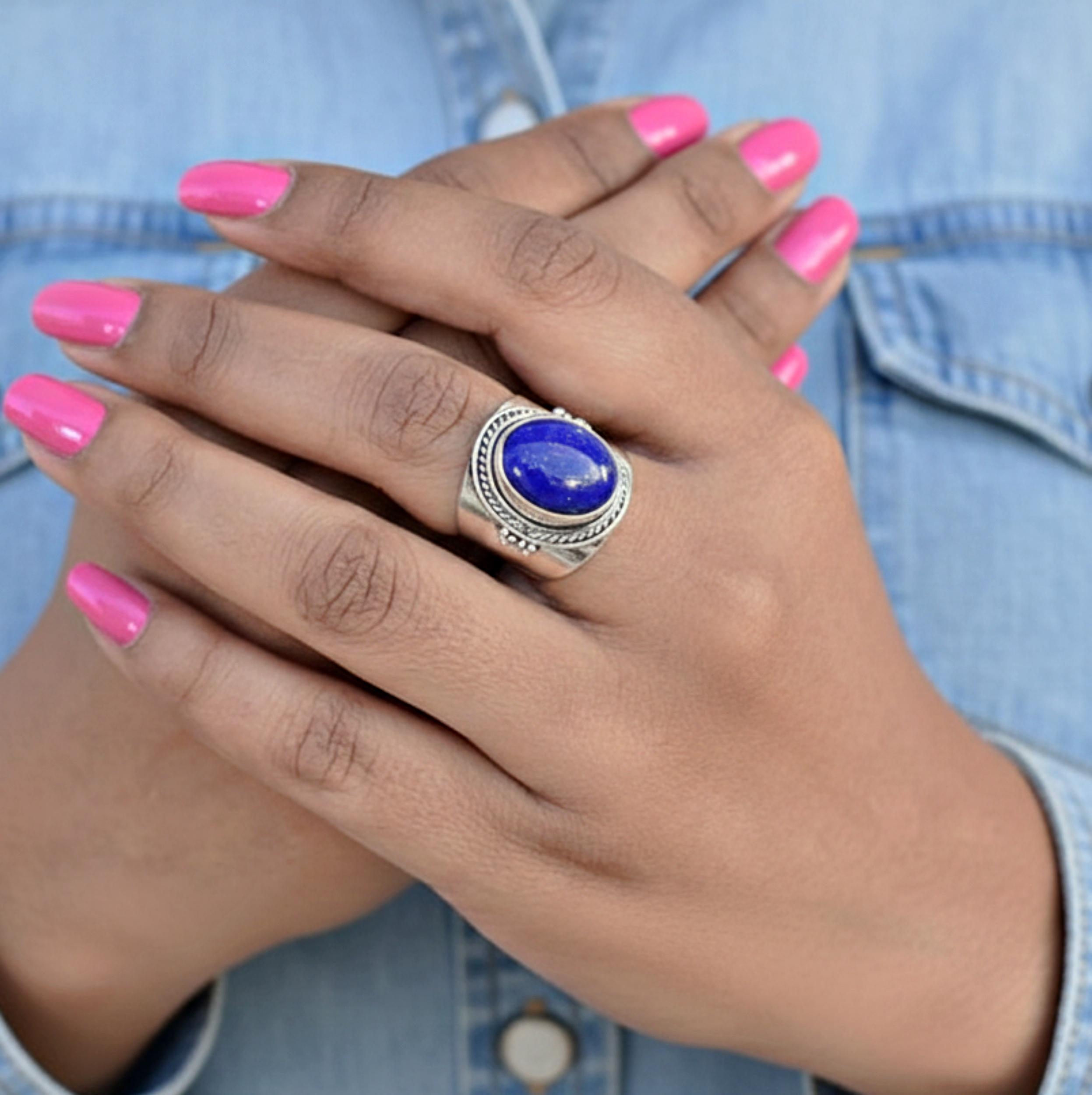 

Lapis Lazuli Statement Ring, 925 Sterling Silver Jewelry, Minimalist Boho Lapis Ring for Women, Handmade Jewelry 12 срібний