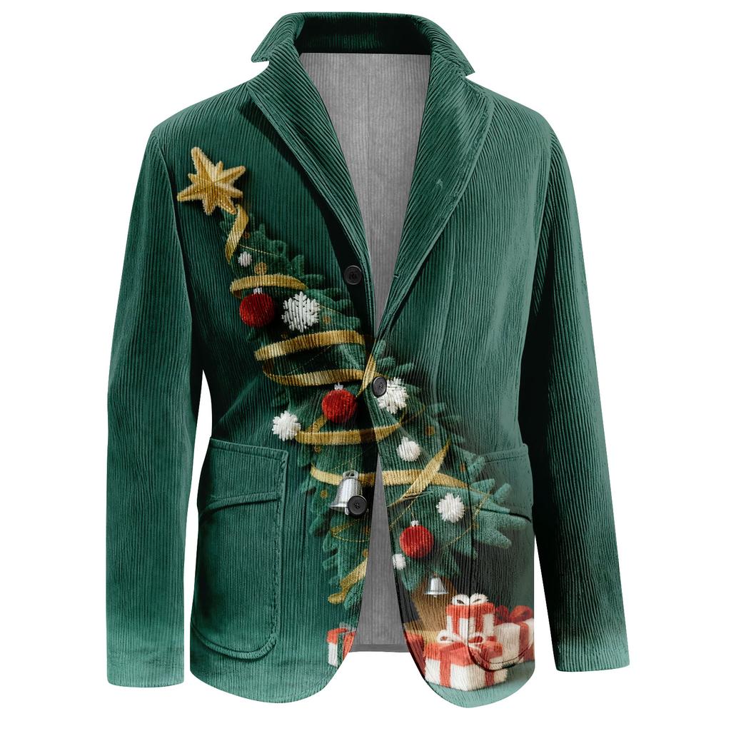Herren Hässlicher Weihnachten Kord Warmtaschen Anzugjacke Strickjacke Herren Freizeitanzug