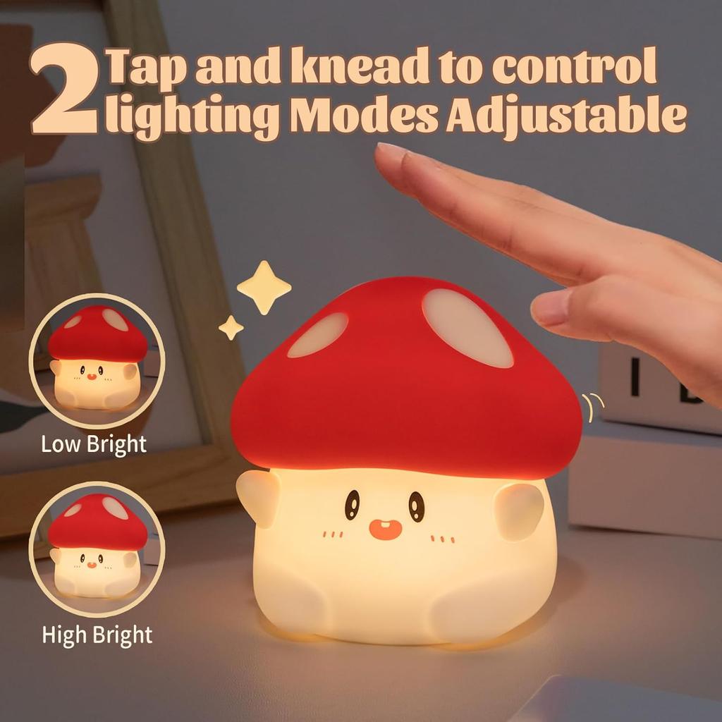 Hug Mushroom Lamp, Cute Mushroom Night Light, 2 Levels Dimmable Night, LED Squishy Night Light for Kids Sleep, Rechargeable Bedside Touch Silicone