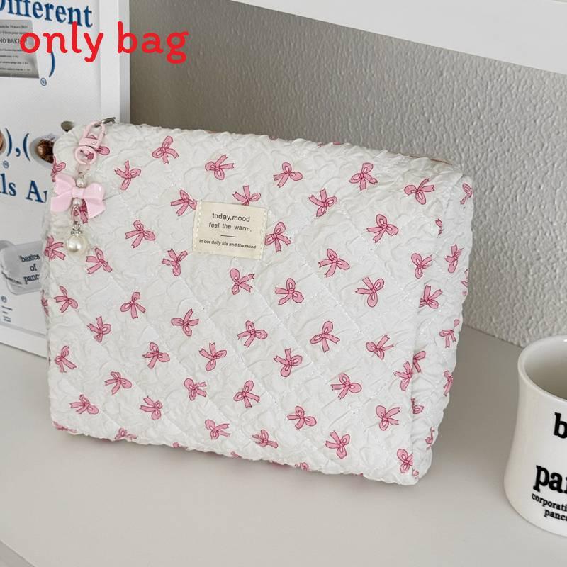 Minimalist Fabric Makeup Bag With Wrinkle Bows For Travel And Daily Use