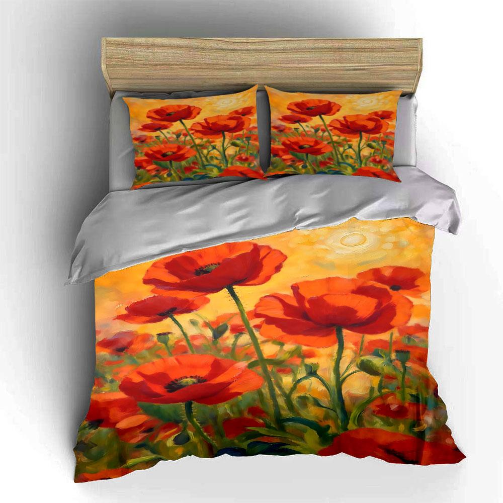 Bright red poppy flowers. Bedding sets Duvet cover sets Duvet covers Pillowcases(1* Duvet Cover 2* Pillowcases without duvet insert)