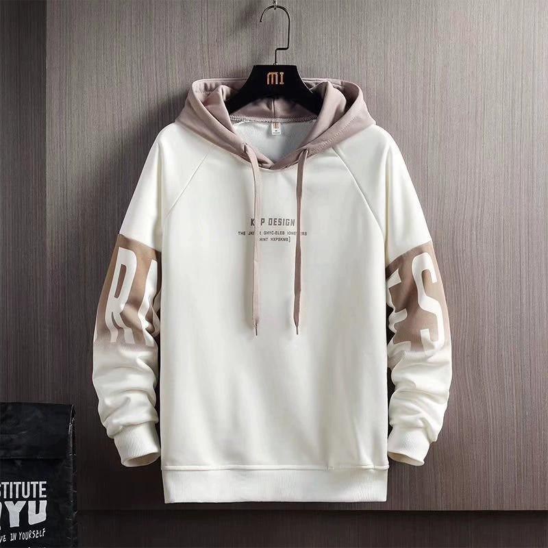 Men s Autumn and Winter Hooded Letter Print Loose Sweatshirt - Korean Style Casual Plus Velvet Long Sleeve XXXL 1980₽