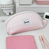 1pc Portable Pink Shell Pencil Case with Handle Large Capacity Pen Bag Stationery Bag School Office