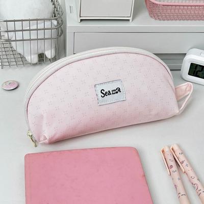 1pc Portable Pink Shell Pencil Case with Handle Large Capacity Pen Bag Stationery Bag School Office