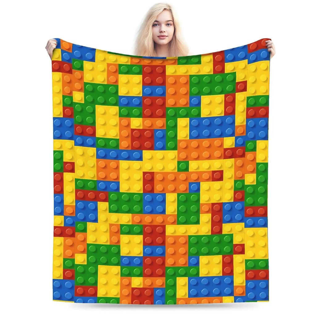 Warm Soft Flannel Blanket for Kids  Travel Throw for Bed Couch Sofa  Childrens Diagonal Design Blanket  Bricks Blocks Pattern Be