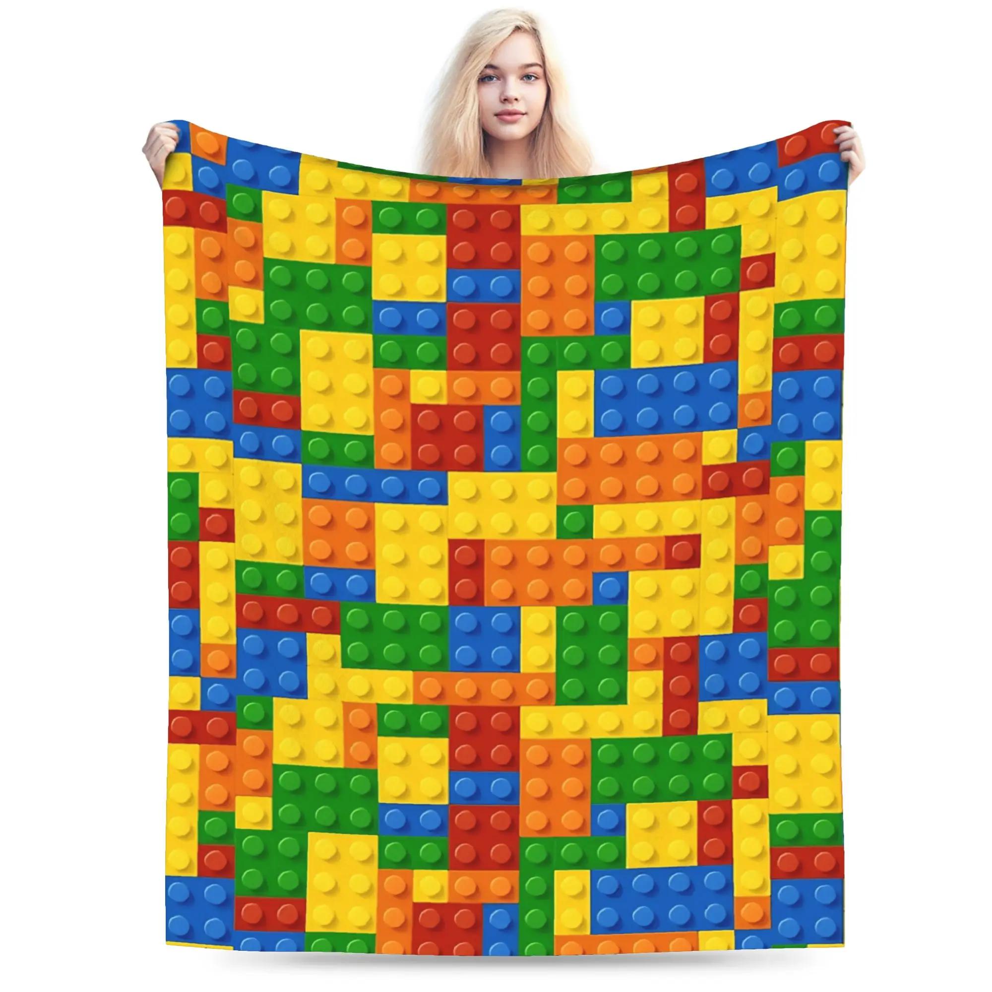 Soft Flannel Playing Blocks Pattern Building Blocks Throw Blanket for Kids Bed Bedroom Sofa Cover Spring Super Soft Bedspread 100x150cm