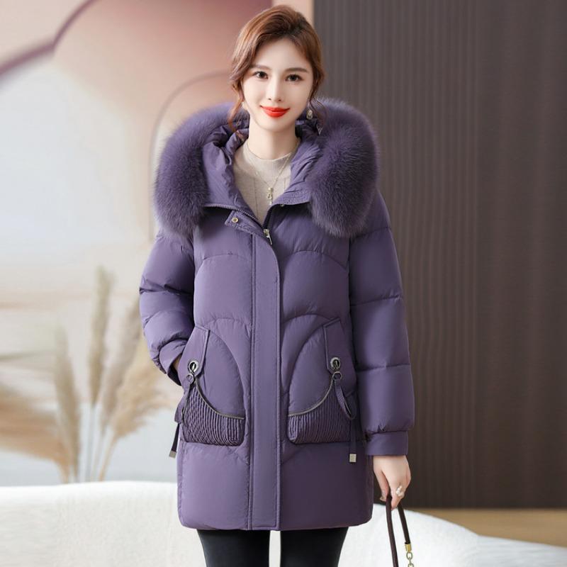 Mom winter down jacket medium and long new large size medium and old autumn and winter real fox fur collar jacket