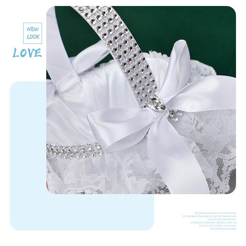 AEE2-2Pcs White Flower Girls Basket Wedding Basket For Flower Bride/Kids Hand Held Wedding Ceremony Party Decorations