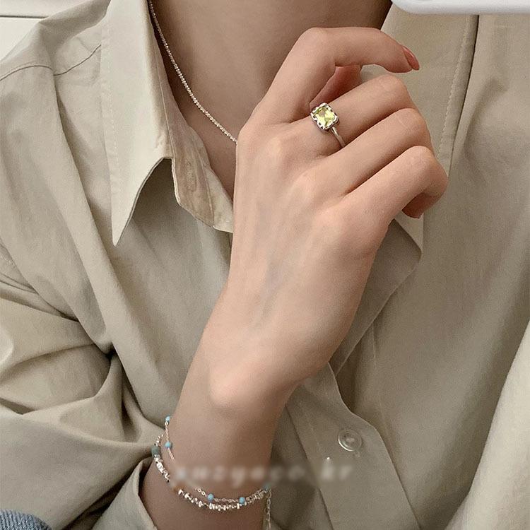 Korean Green Grape Square Diamond Ring Set: Luxury Two-Piece Open Index Finger and Statement Ring