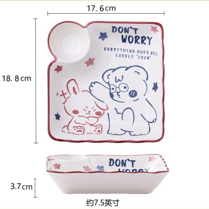 Cartoon Ceramic Dumpling Plate Sushi Plate Vinegar Dish Dumpling Plate Compartmented Dinner Plate Tableware Bowls and Dishes