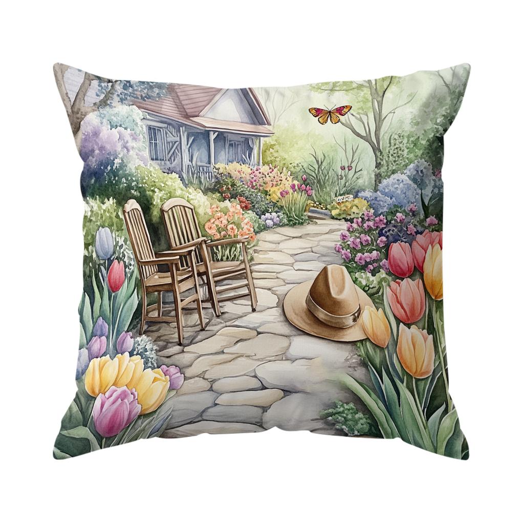 Spring Garden Cushion Pillowcase Printed Polyester 40/45/50cm Throw Pillowcover Decorative Sofa Cushion Pillowslip Home Decor