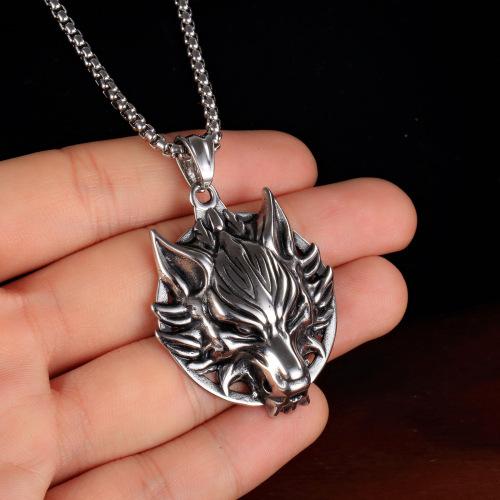 European and American Wolf Head Pendant Necklace Punk Necklace Men's Trendy Retro Titanium Steel Wolf