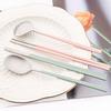 8Pcs Korean Dinnerware Set Silver High Quality Stainless Steel Flatware Set Matte Dinner Spoon Chopsticks Tableware Cutlery Set