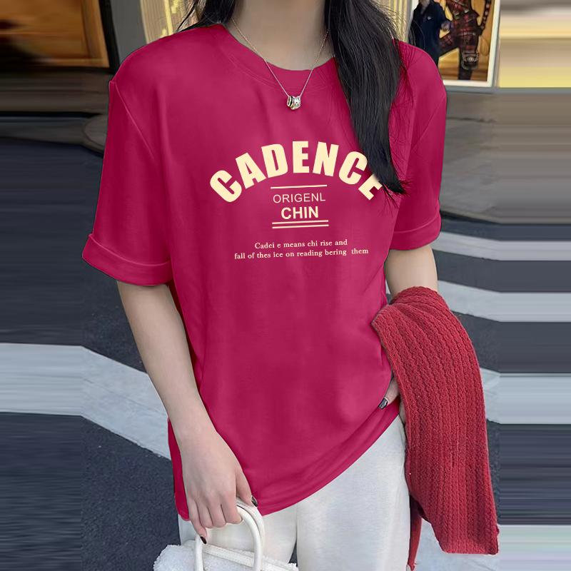 

Long pure cotton inner with letters short-sleeved T-shirt for women s 2025 spring and autumn new European goods large version loose top XXXL