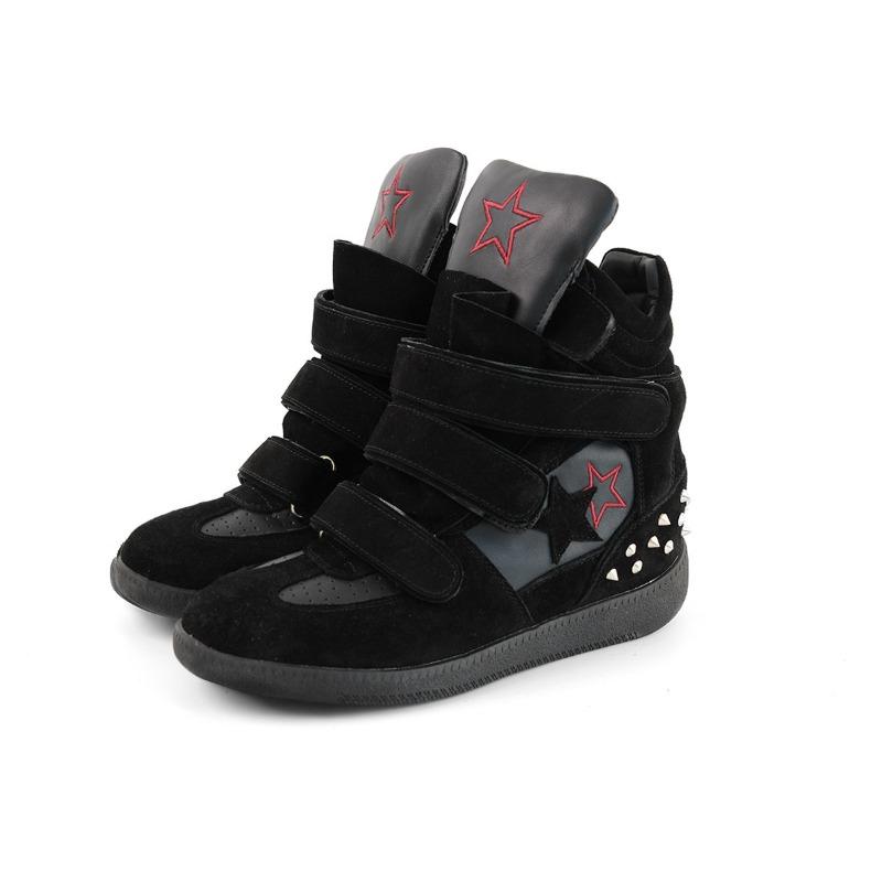 Women`s shoes Velcro high-top shoes, suede