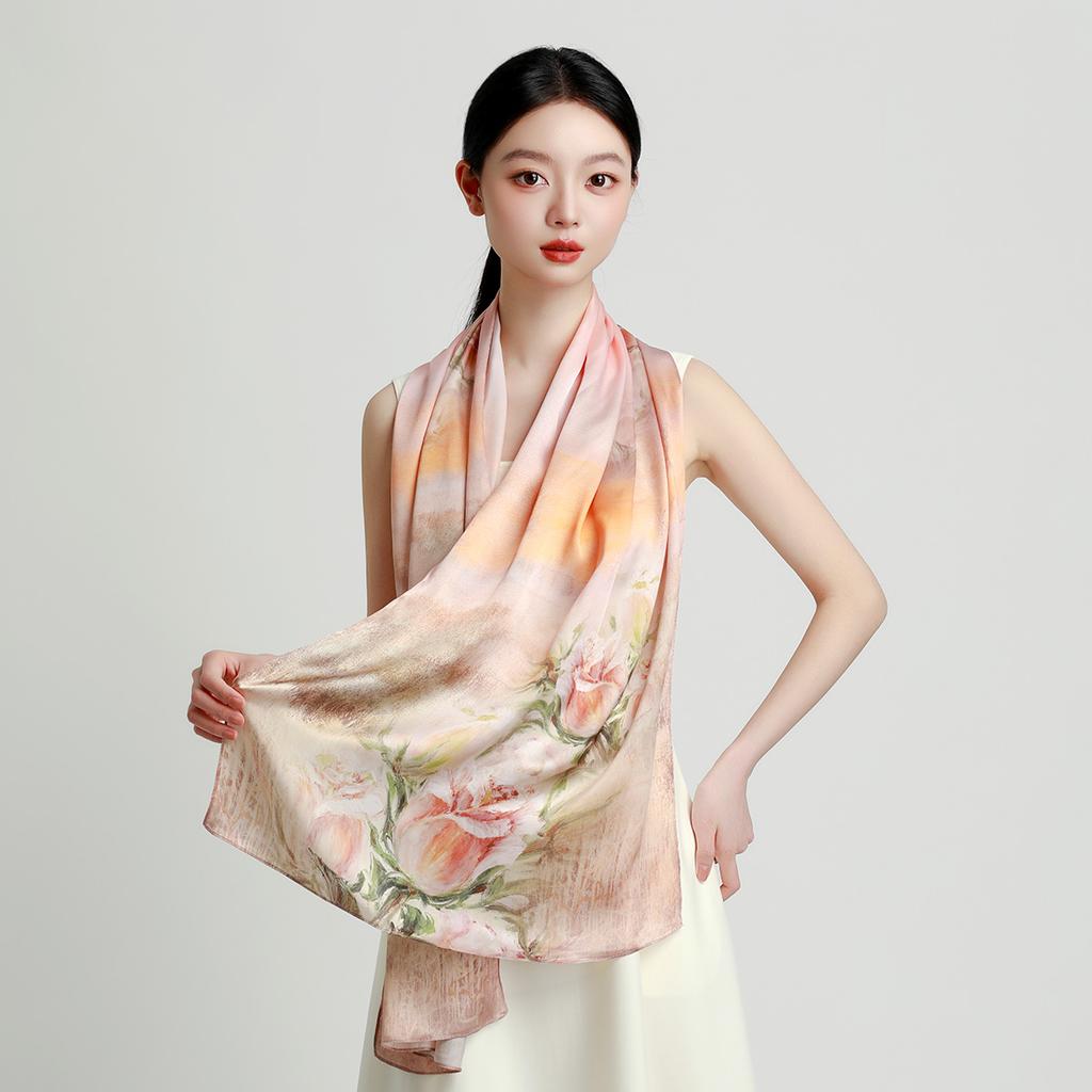 [Festival Gift] 100% Mulberry Silk Fashion Striped Women's Versatile Silk Shawl Silk Scarf Square Scarf Collar