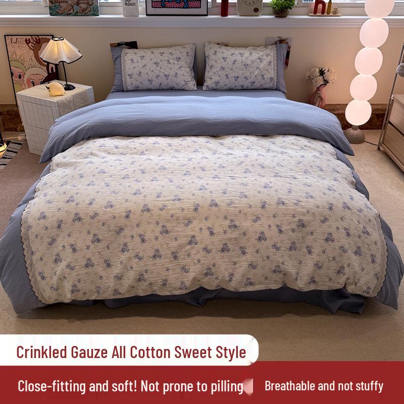 Korean Soft Crinkled Gauze Lace 4-Piece Bedding Set