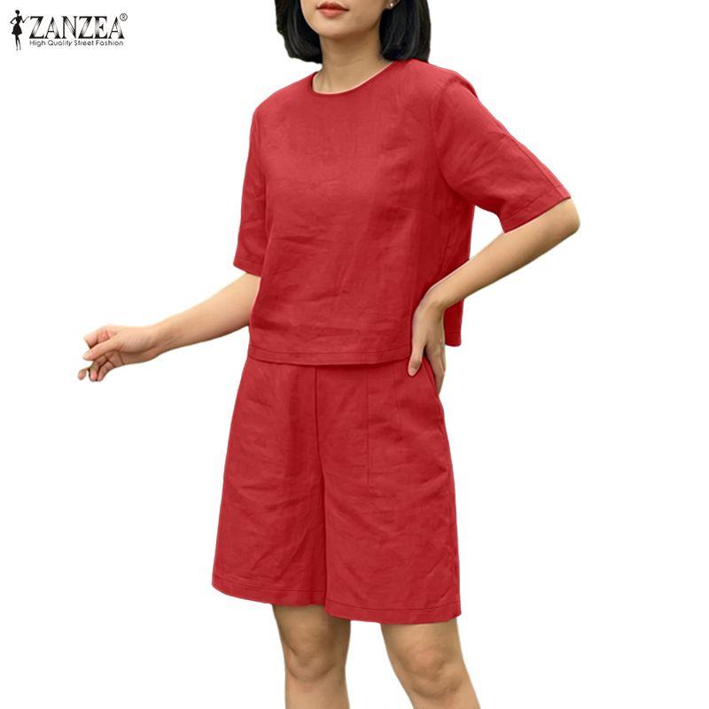 ZANZEA Women Short Sleeve Blouse and Shorts Casual Two Piece Sets