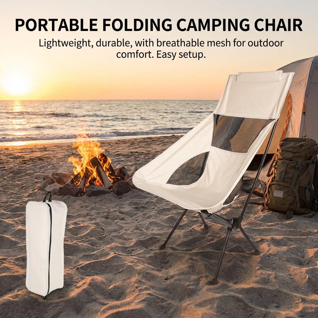 Portable Folding Camping Chair With Mesh Backrest For Fishing Camping Beach Outdoor Use