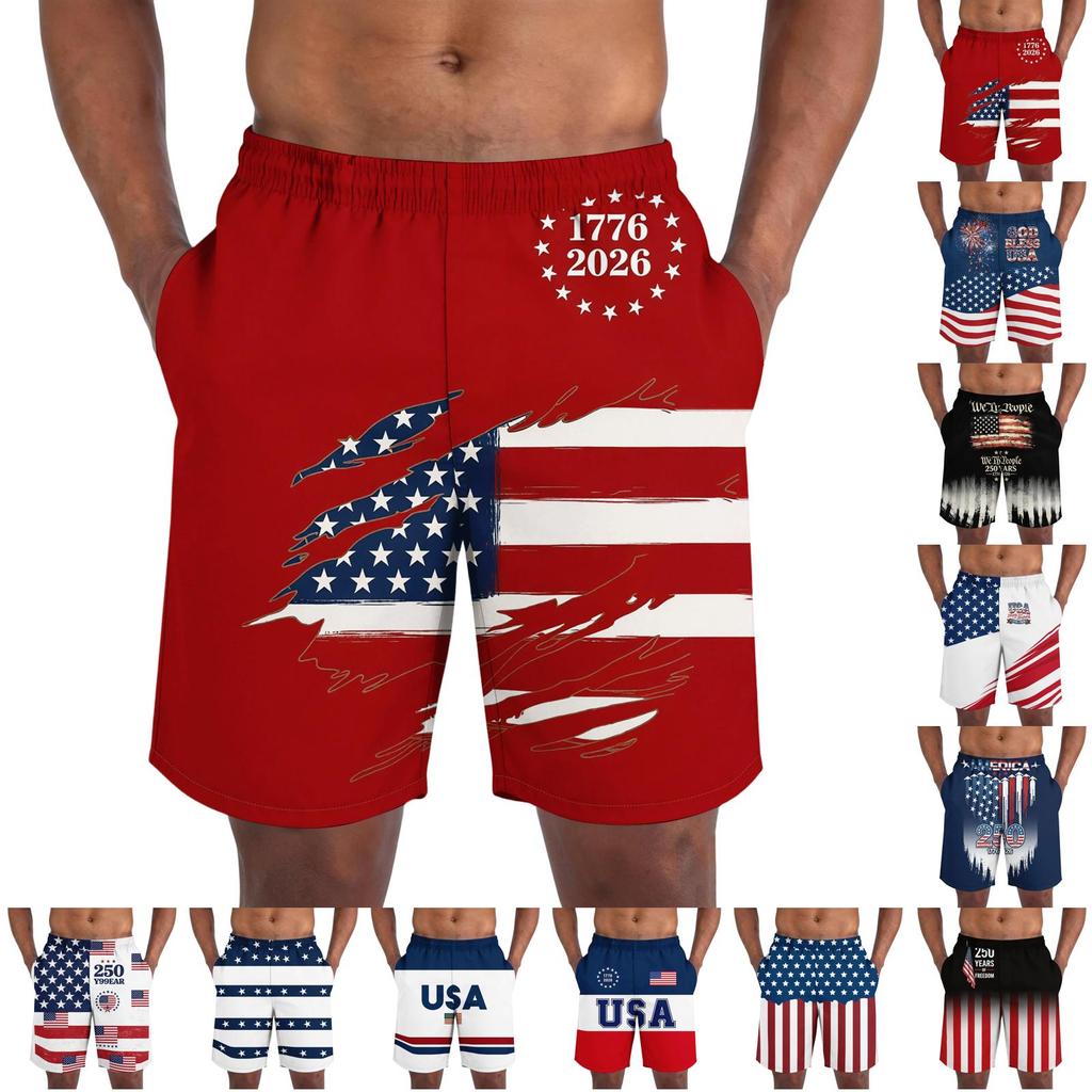 Pantalones Cortos Casuales de Moda con Estampado del Día de la Independencia para Hombre, Pantalones Cortos Deportivos Ligeros y Transpirables para Hombre