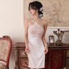 Women Sexy Lingerie Nightdress High Fork Sensual Lace Transparent Dress With Thongs Hollow High Split Temptation Sleepwear