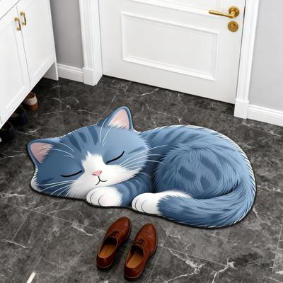 Yousheng Fußmatte Rutschfeste Rückseite Katzendesign Pflegeleicht Vielseitiger Teppich Wohnzimmer Badezimmer Küche Heimdeko