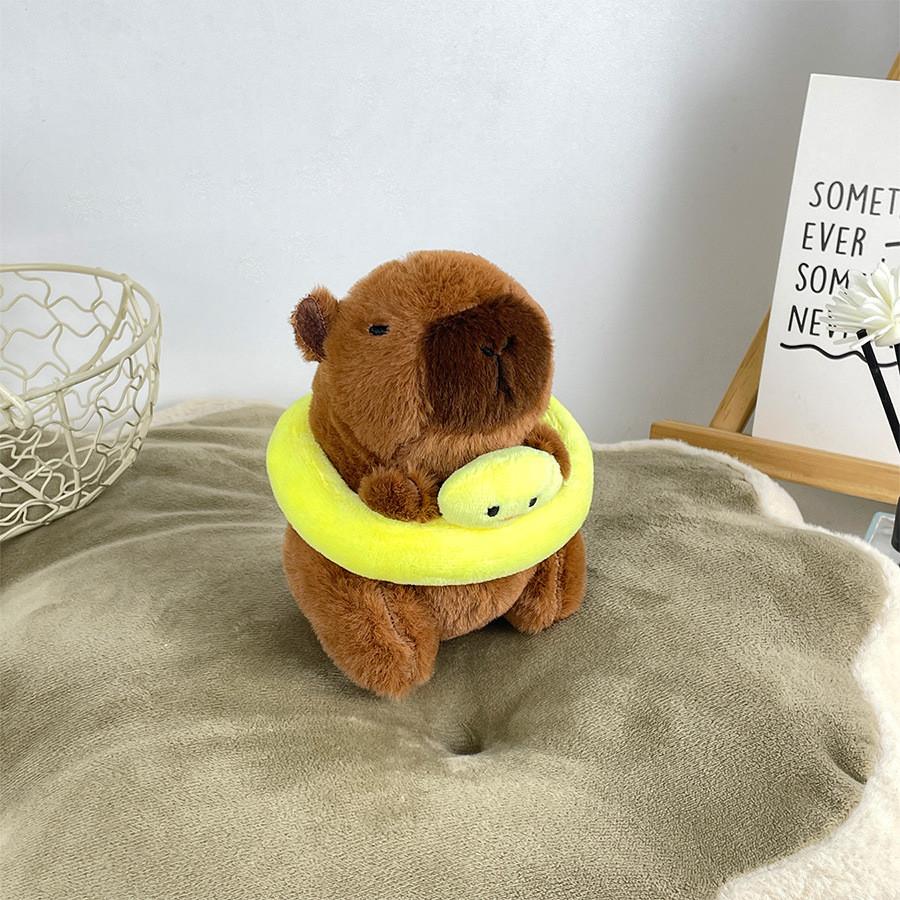 Circle Capybara Swimming Plush Keychain Doll Pendant Bag Decoration Kids Gift