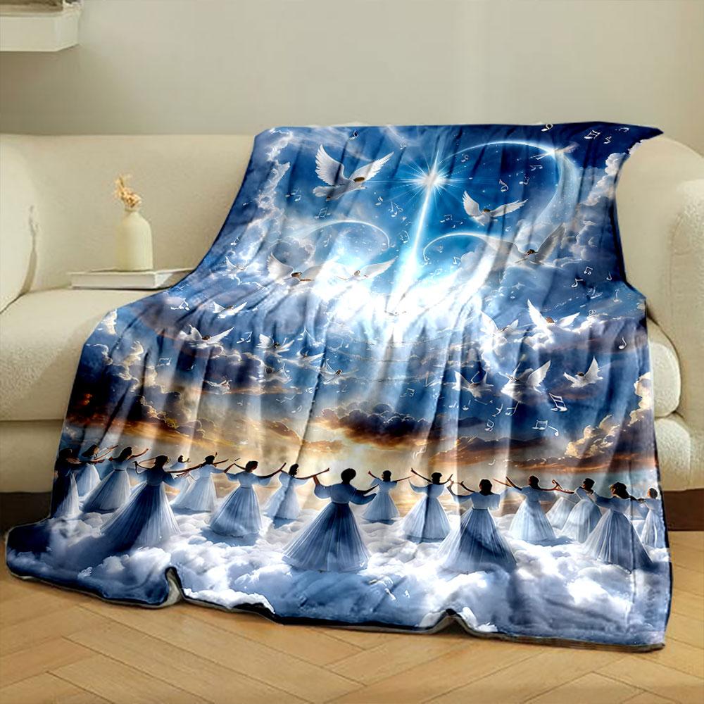 Celestial Choir Angelic Hymn Cloudscape Blanket Printed Blanket for Living Room Bed Couch Lunch Break Soft Cozy Blanket for Friend's Festival Gift