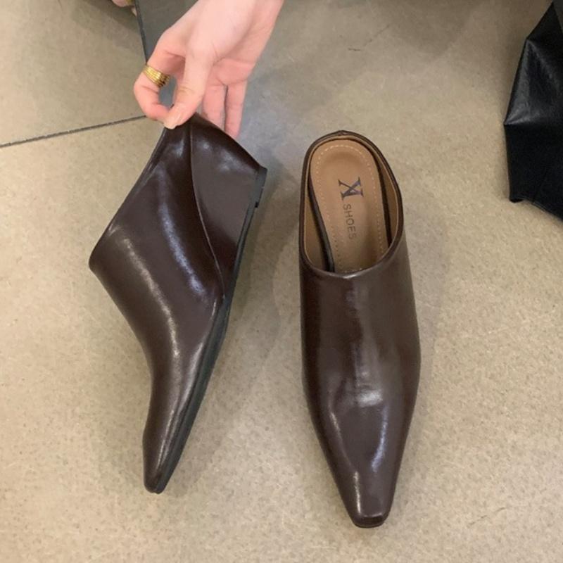 Fashion 2025 Roman Baotou Half Women's Slope Heels High Slippers Summer New Fashion Outside Thick Lazy Mules Slippers Soft Sandals