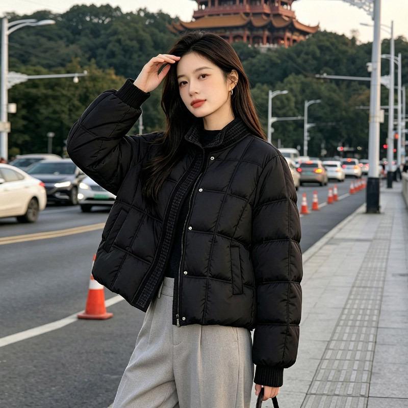 Winter new products knitted splicing fake two pieces stand-up collar small white duck down jacket tide