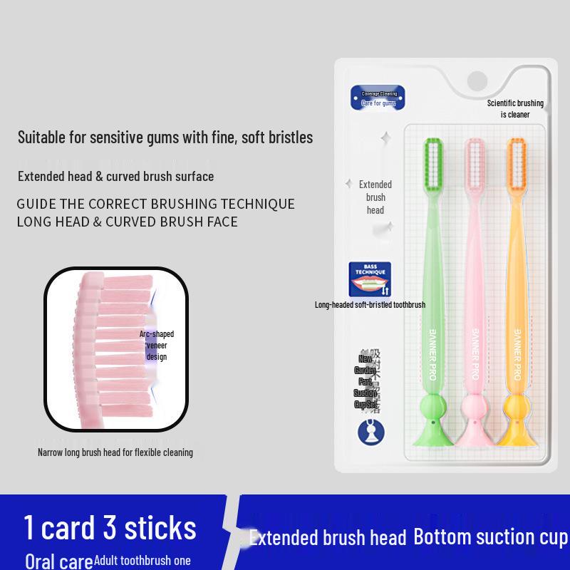 Beno Long-Head Soft Bristle Toothbrush with Suction Cup - Gentle Cleaning & Tooth Protection, Ideal for Home Use