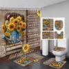 Tulip Flower Basket Rustic Wood Panel Shower Curtain And Rug Bathroom Set Home Washable Hanging Curtain Bath Mats Bathroom Decor