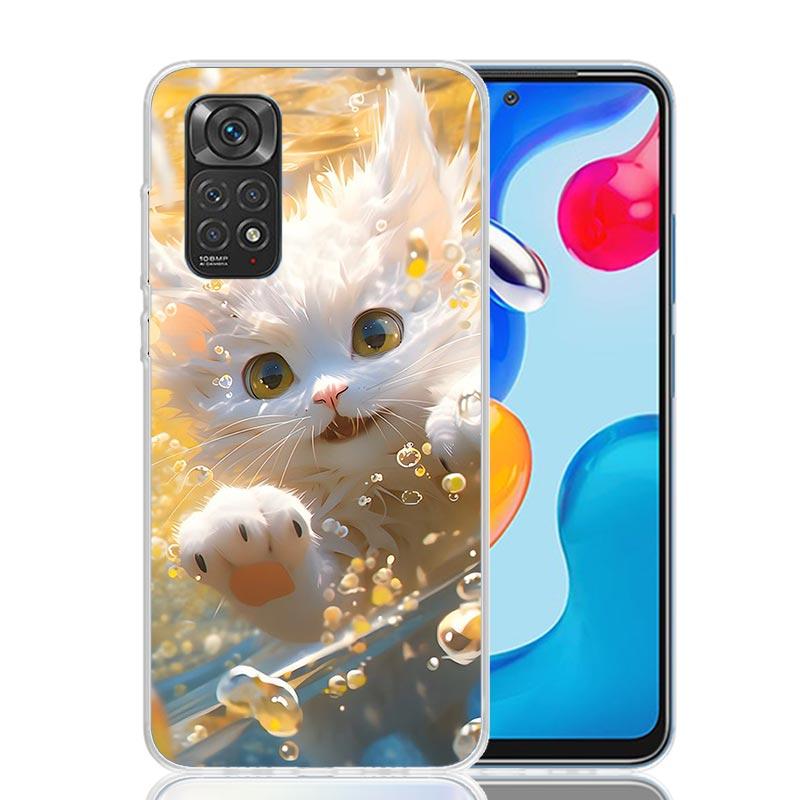 Cartoon Cute Cat Fish Aesthetic Phone Case For Xiaomi Redmi Note 14 13 12S 12 11S 11T 11E Pro Plus 10S 10 Art Customized Co