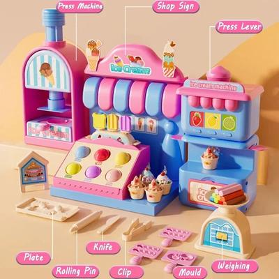 Arcilla de Colores No Tóxica para Manualidades Helado Juego de Imitación Niños Máquina de Plastilina Juguetes Juego Simulación Hacer Hamburguesa Juguete Creativo Kit de Slime Regalos