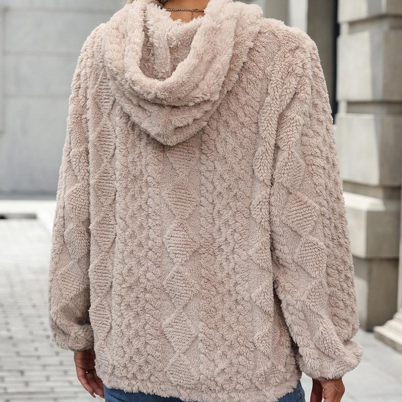 Flash Velvet Autumn and Winter New Women's Plush Jacquard Fabric Long-sleeved Loose Hooded Pullover Sweater