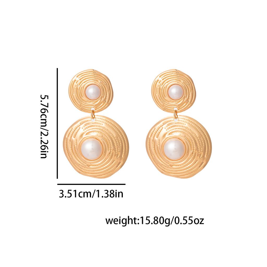 Vintage Texture Pearl Earrings - Exaggerated Long Circular Atmospheric Ear Studs - Unique Design Sense High-end Ear Accessories