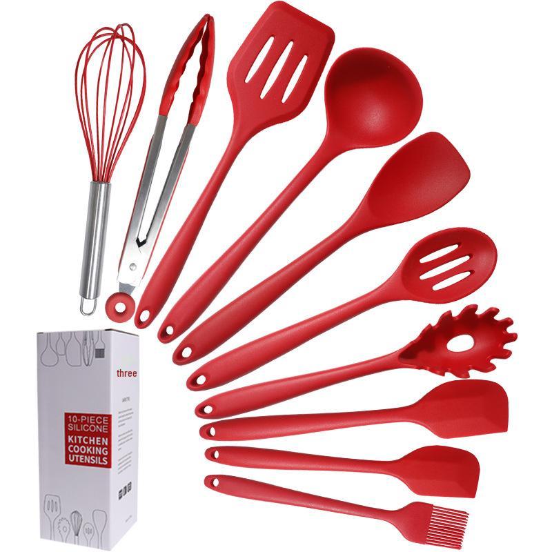 

Набор из 10 предметов силиконовых лопаток и половников пищевого класса: Антипригарная, термостойкая кухонная утварь