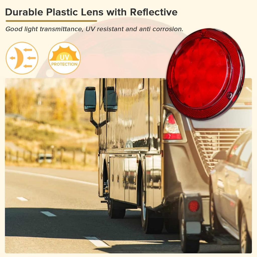 Dream Lighting 5.4 Inch Trailer Tail Lights 2PCS LED Waterproof Round Stop Brake Turn Tail Light for RV Truck Van Camper Boat Lorry Dual Red