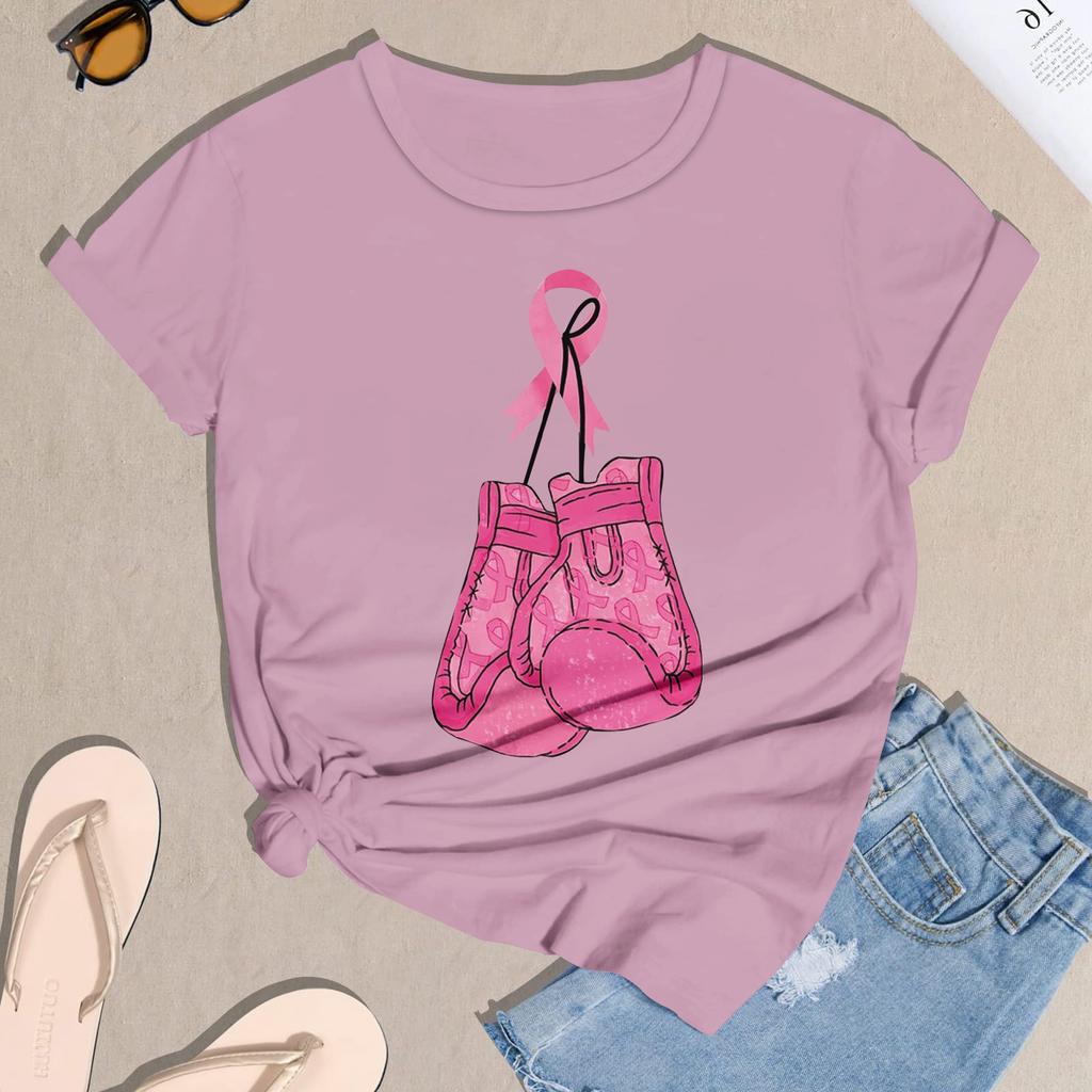 Women's Casual Halloween Breast Print T-Shirt Round Neck Pullover Short Sleeve Top