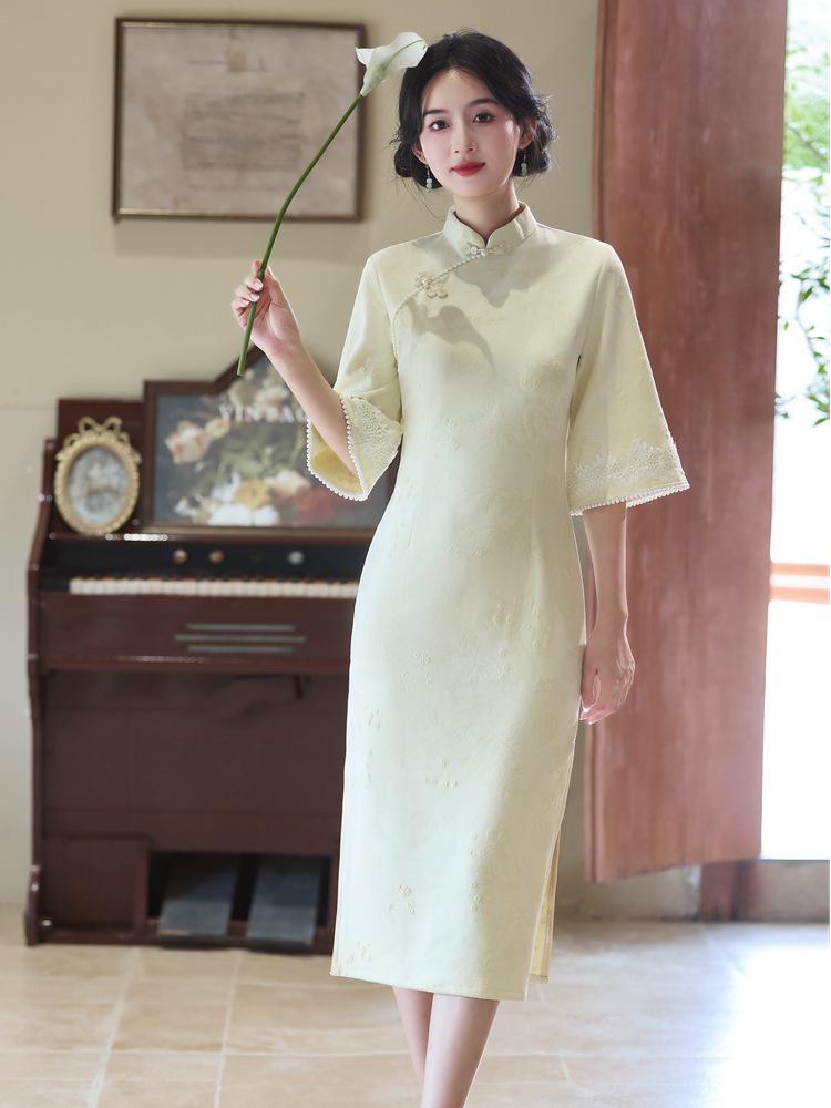 Bei Zhi Yun Blue Inverted Large Sleeve Suede Cheongsam - 2025 Autumn Collection