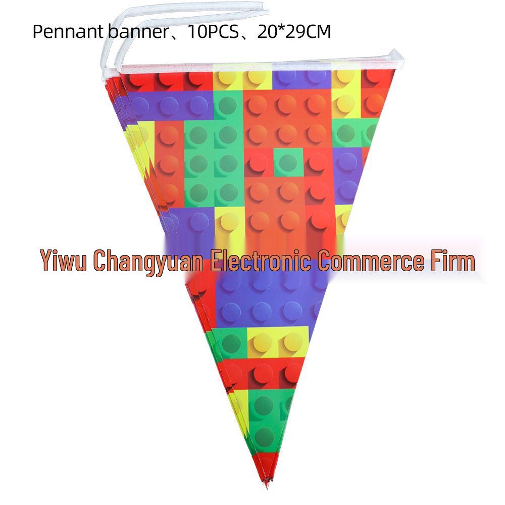 Párty potřeby s kostkami Lego: Praporek, Klobouky a Ubrus pro Dětské Narozeniny