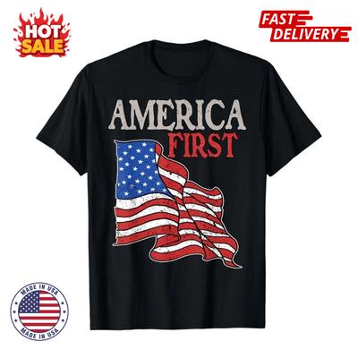 America First USA American Patriot Flag T-Shirt Unisex Men's Causal T-Shirt
