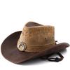 Retro Old Leather Men's and Women's Big Brim Riding Hat Travel American Western Cowboy Hat Sunshade Sunscreen Women
