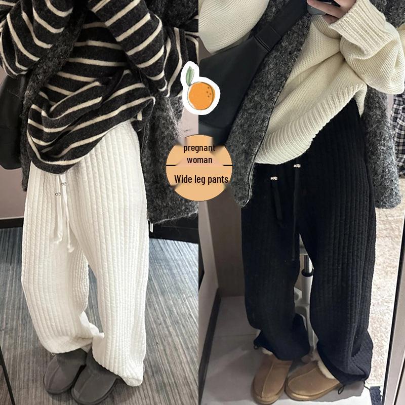 

Maternity Striped Quilted Wide-Leg Cotton Pants Extra Large чёрный