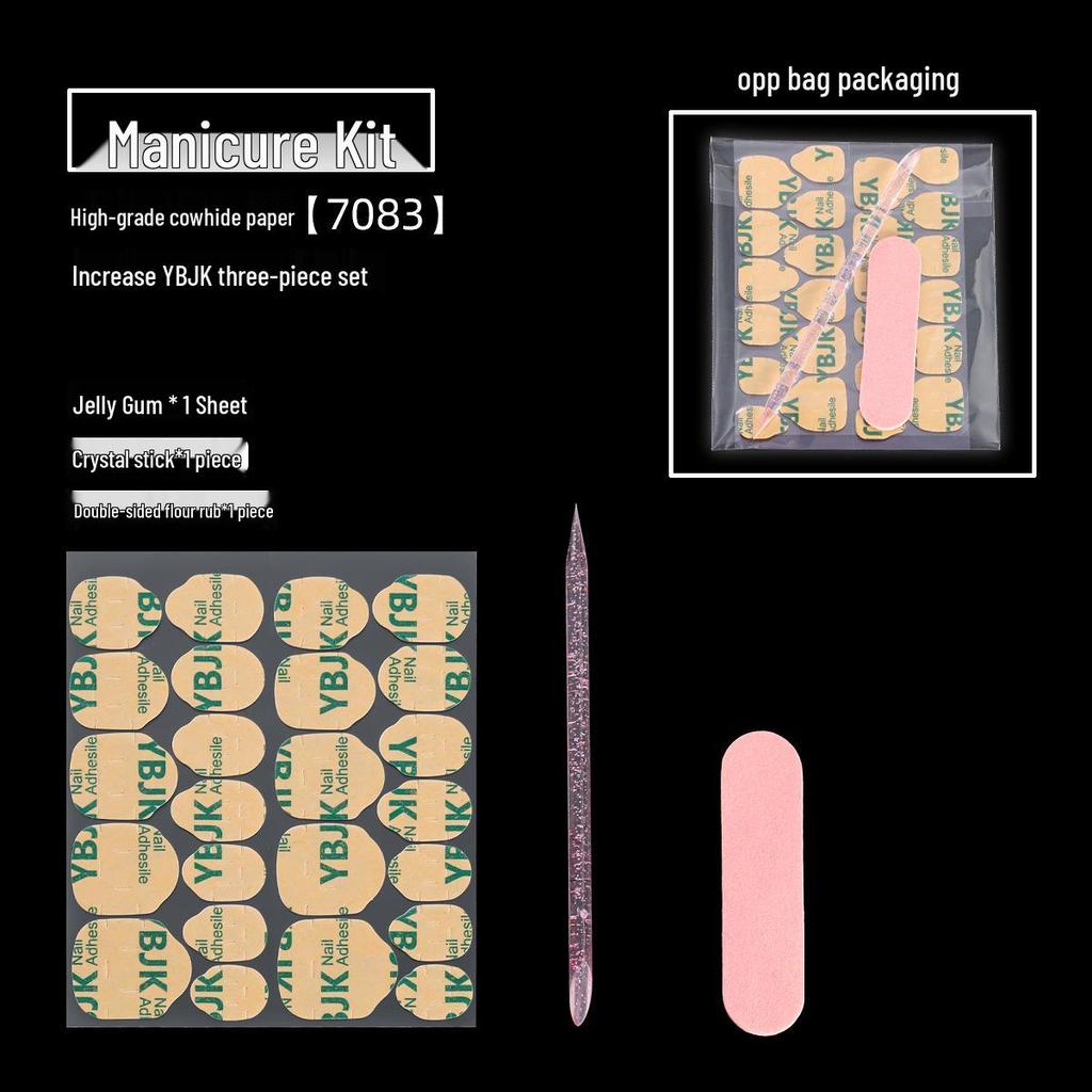 Manicure Tool Kit: Wearable Nails with Jelly Glue, Crystal Stick, Small File, and Alcohol Pads
