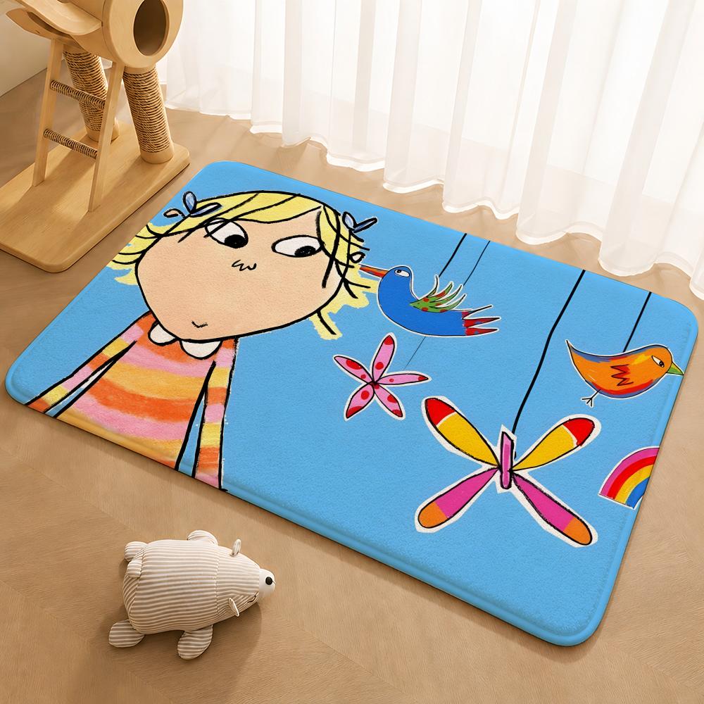 Charlie und Lola Anime Bodenmatte Fußmatte Weiche Flanell-Rutschfeste Tür-Teppich für Wohnzimmer